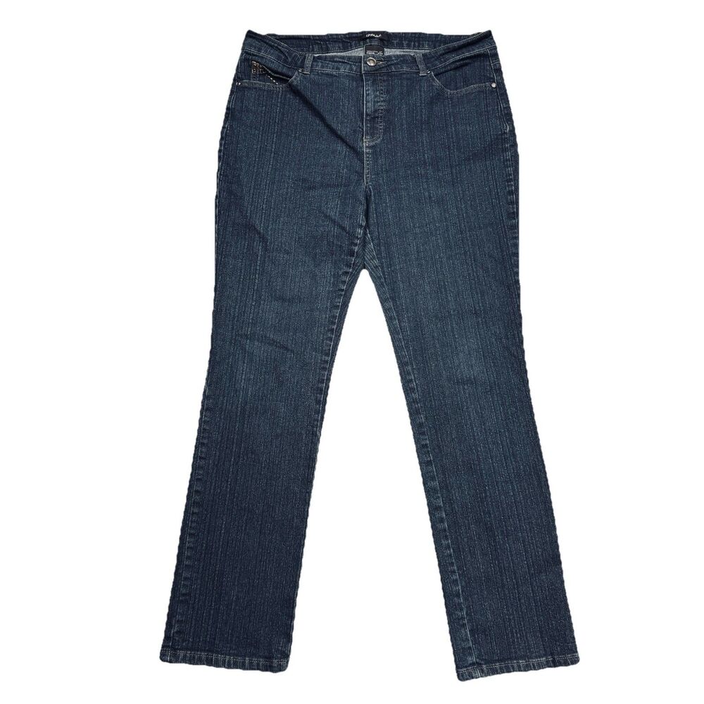 Ur Rebel Straight Jeans 14 (35 x 29.5) Dark Wash Blue High Mid Stretch Womens